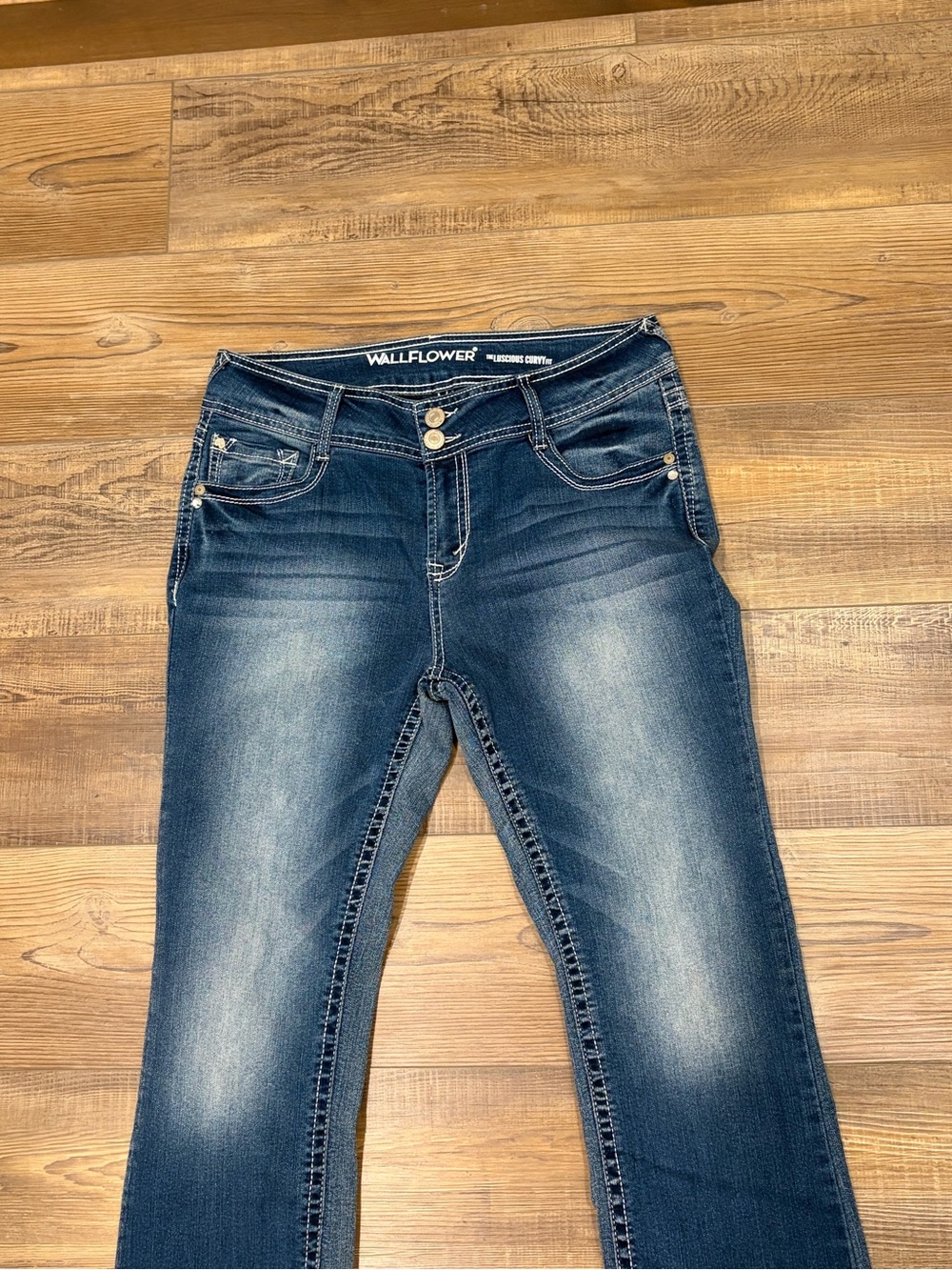 Wallflower Dark Blue Bootcut Jeans with Faded Front contract stitching - Picture 4 of 15